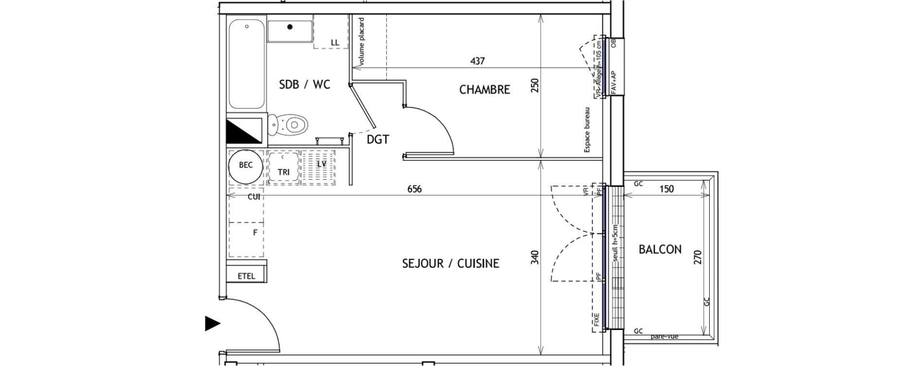 Appartement T2 de 37,83 m2 &agrave; Challans Centre