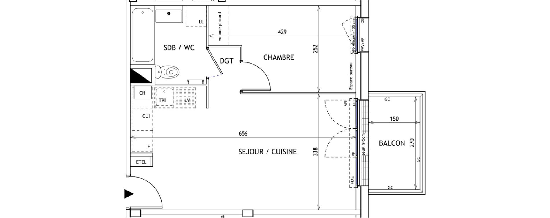 Appartement T2 de 37,86 m2 &agrave; Challans Centre