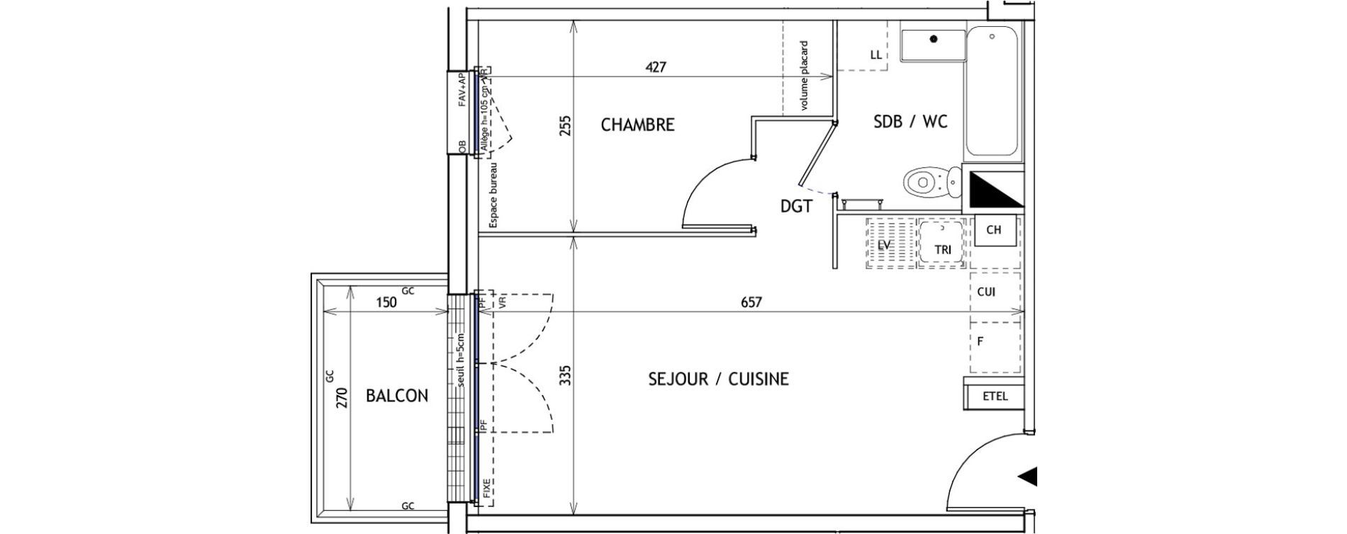 Appartement T2 de 37,81 m2 &agrave; Challans Centre