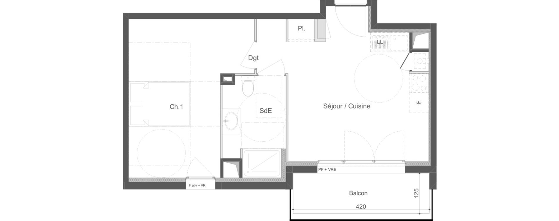 Appartement T2 de 41,12 m2 &agrave; Challans Centre