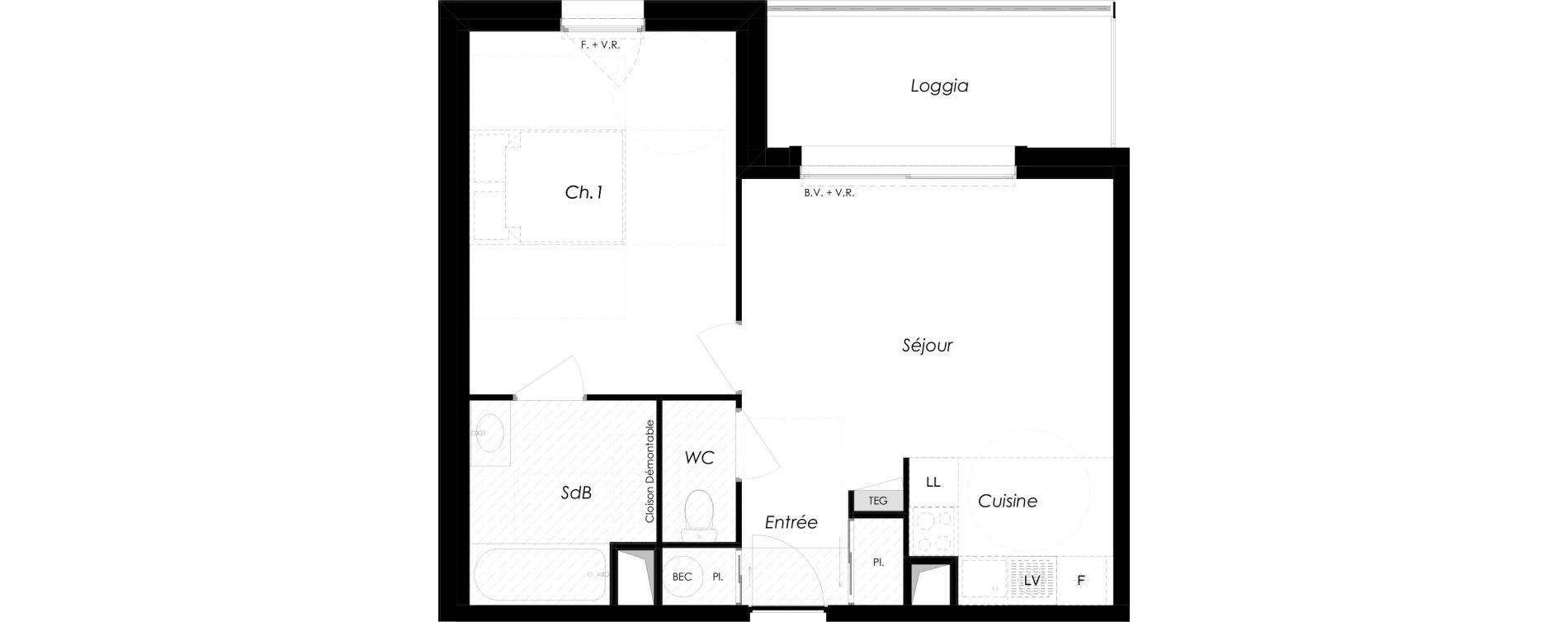 Appartement T2 de 44,89 m2 &agrave; Challans Centre