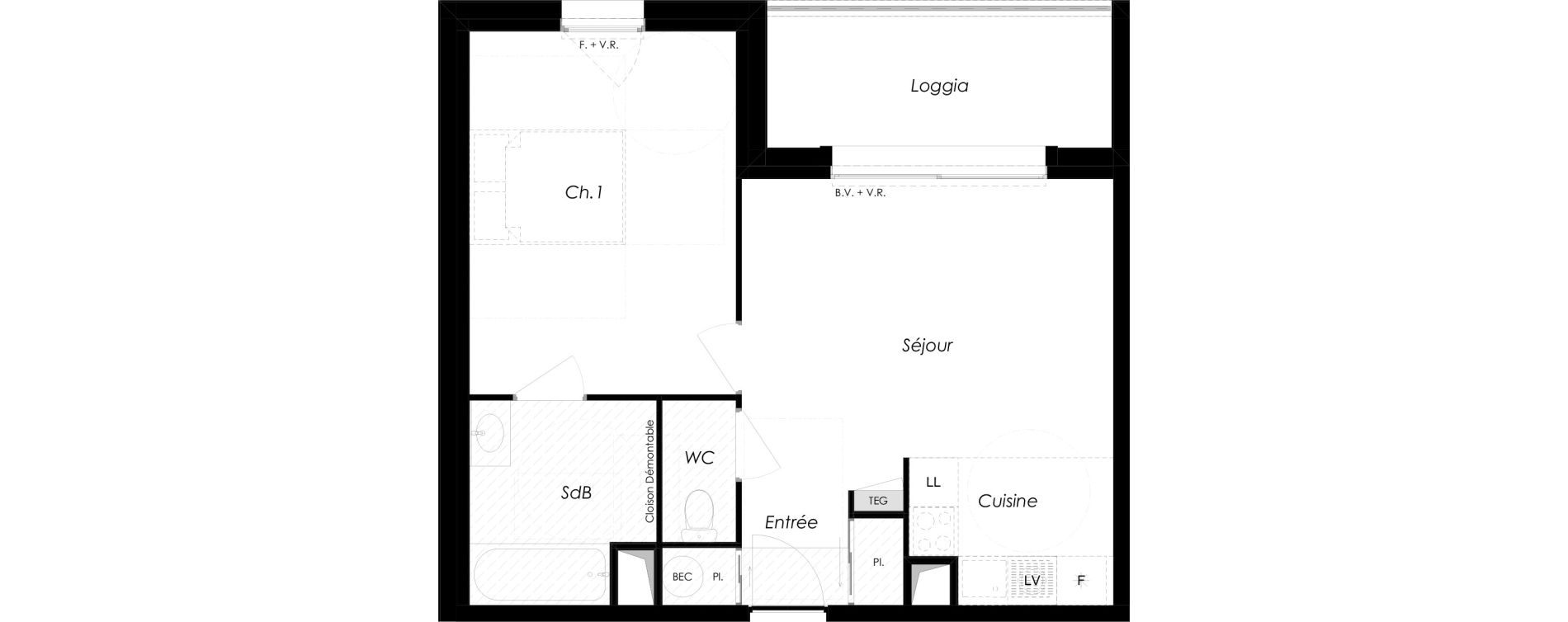 Appartement T2 de 44,89 m2 &agrave; Challans Centre