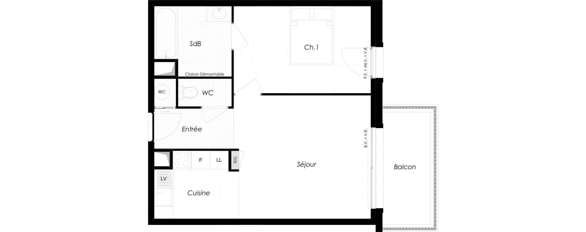 Appartement T2 de 46,27 m2 &agrave; Challans Centre