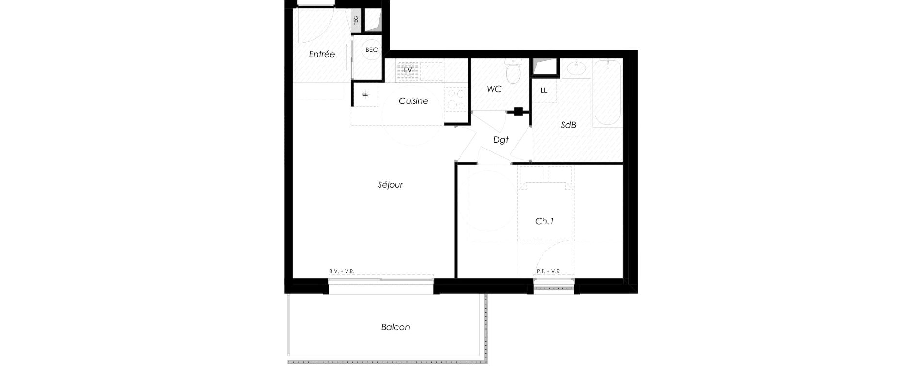 Appartement T2 de 45,66 m2 &agrave; Challans Centre