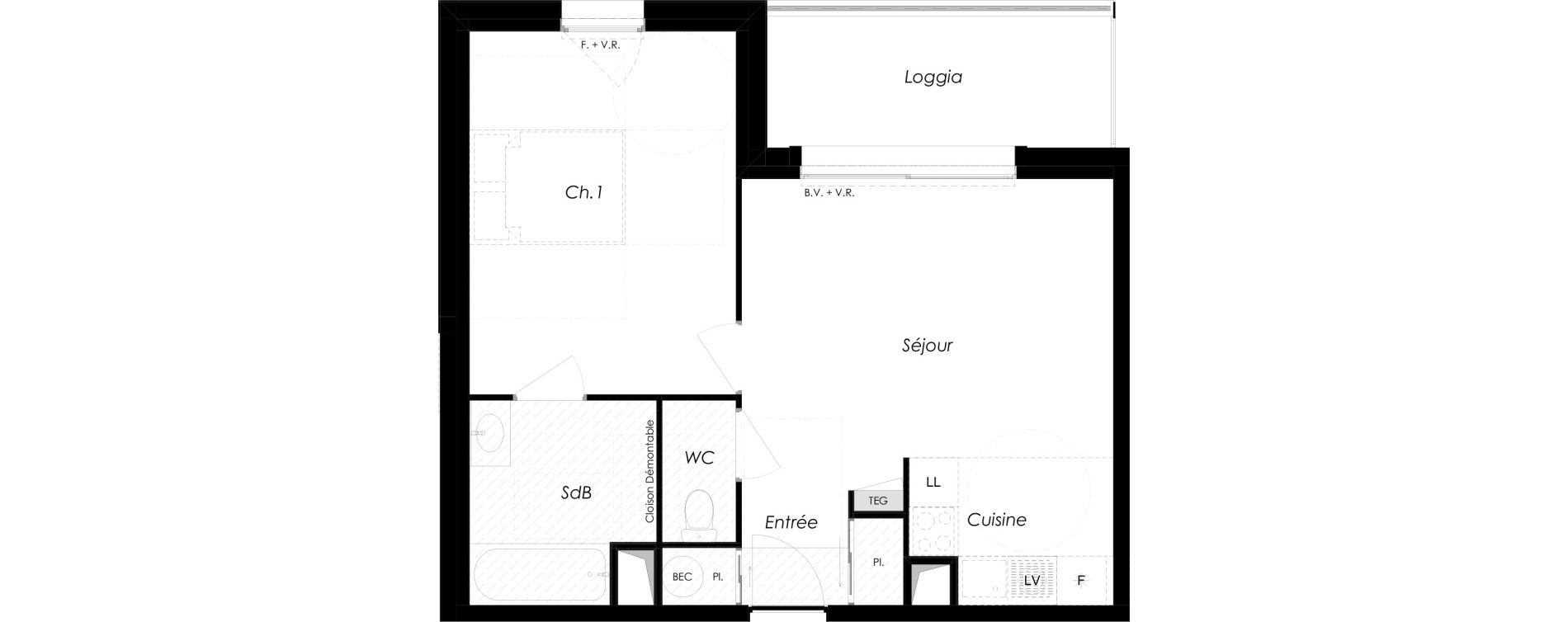 Appartement T2 de 44,89 m2 &agrave; Challans Centre