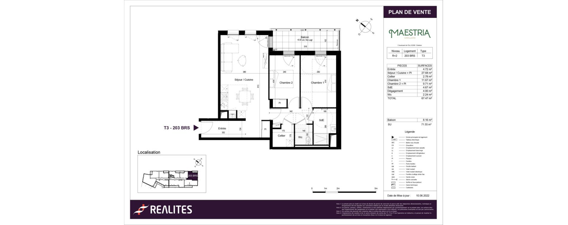 Appartement T3 de 67,47 m2 &agrave; Challans Centre