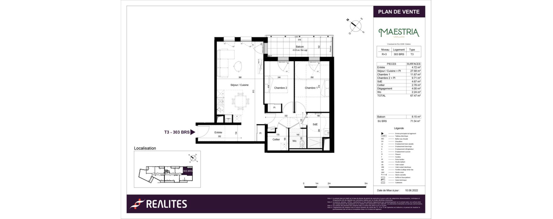 Appartement T3 de 67,47 m2 &agrave; Challans Centre