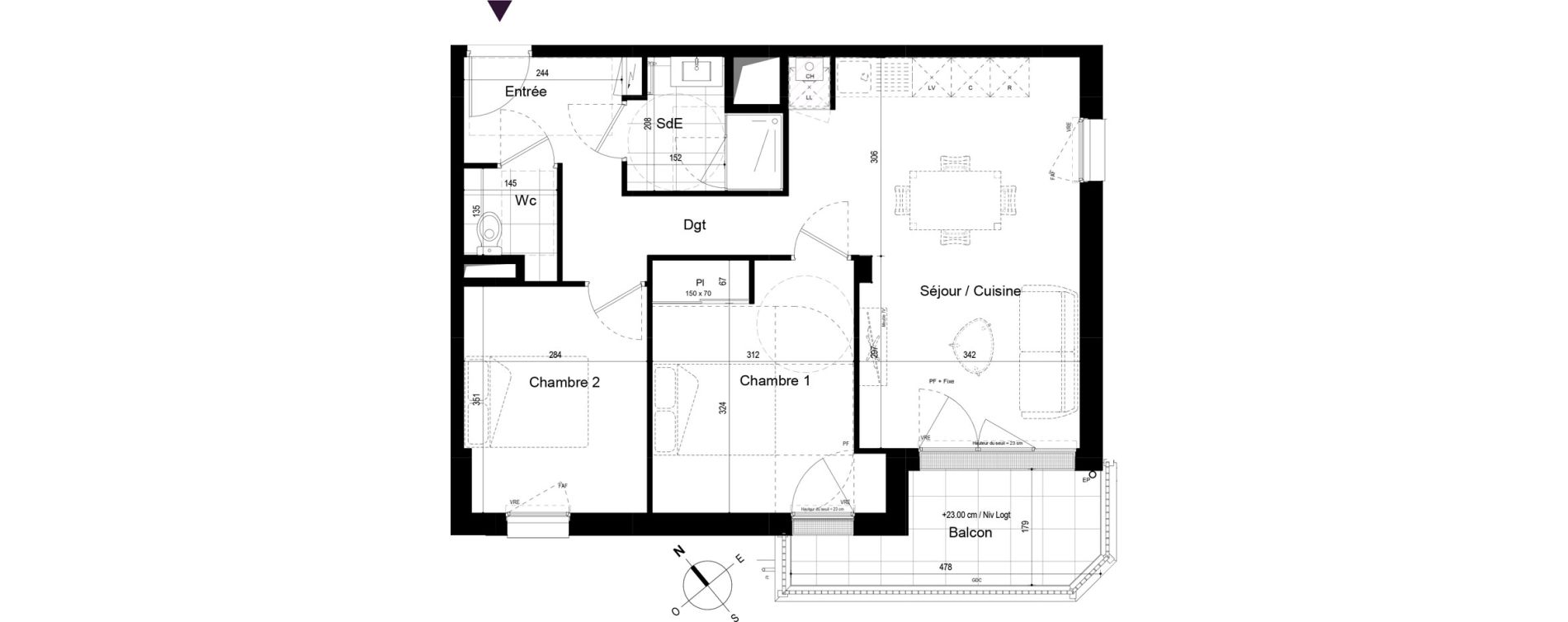 Appartement T3 de 60,85 m2 &agrave; Challans Centre