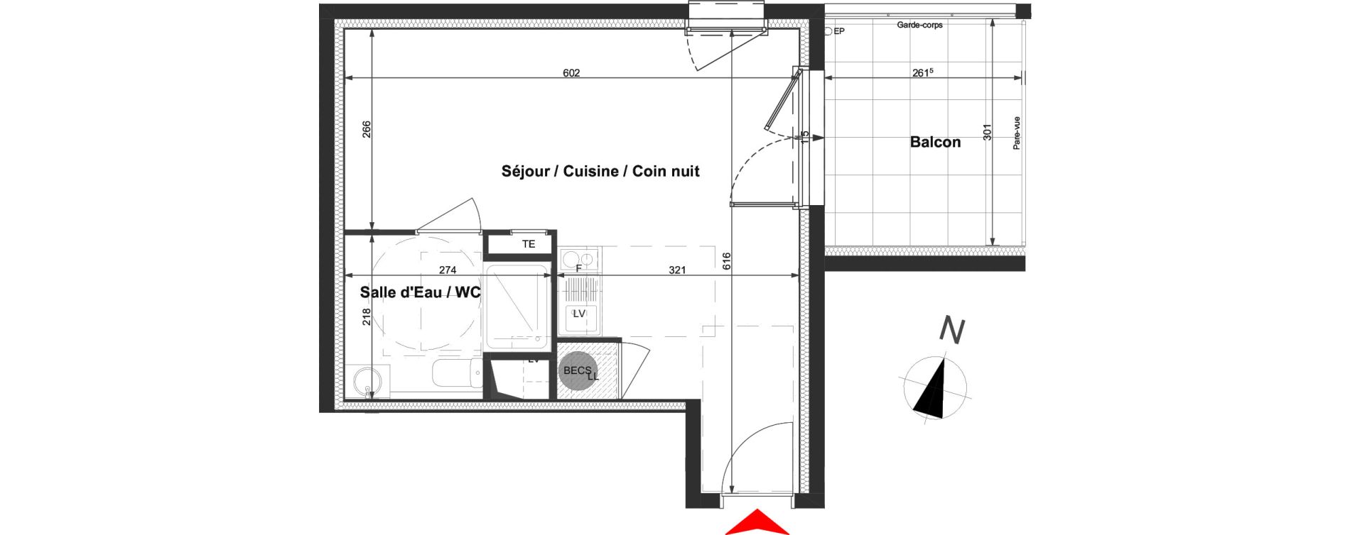 Appartement T1 de 29,89 m2 &agrave; La Roche-Sur-Yon La vigne aux roses