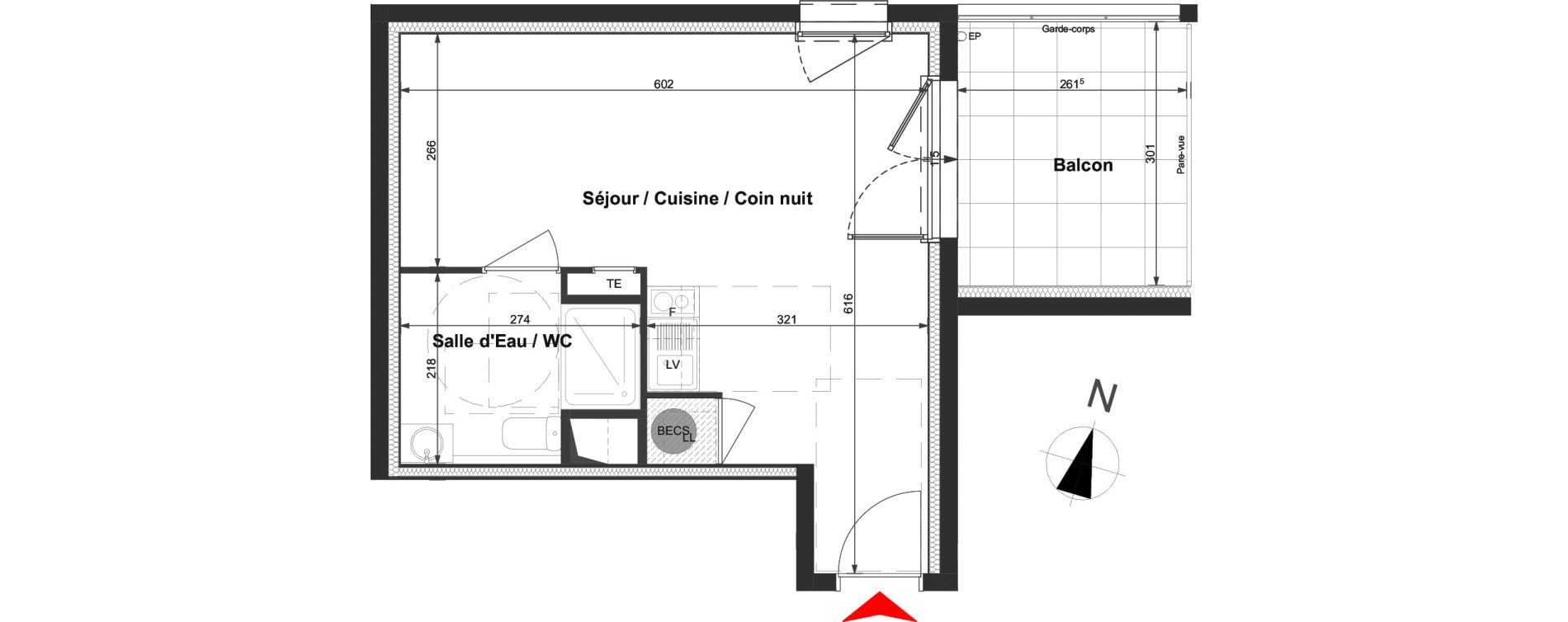 Appartement T1 de 29,89 m2 &agrave; La Roche-Sur-Yon La vigne aux roses