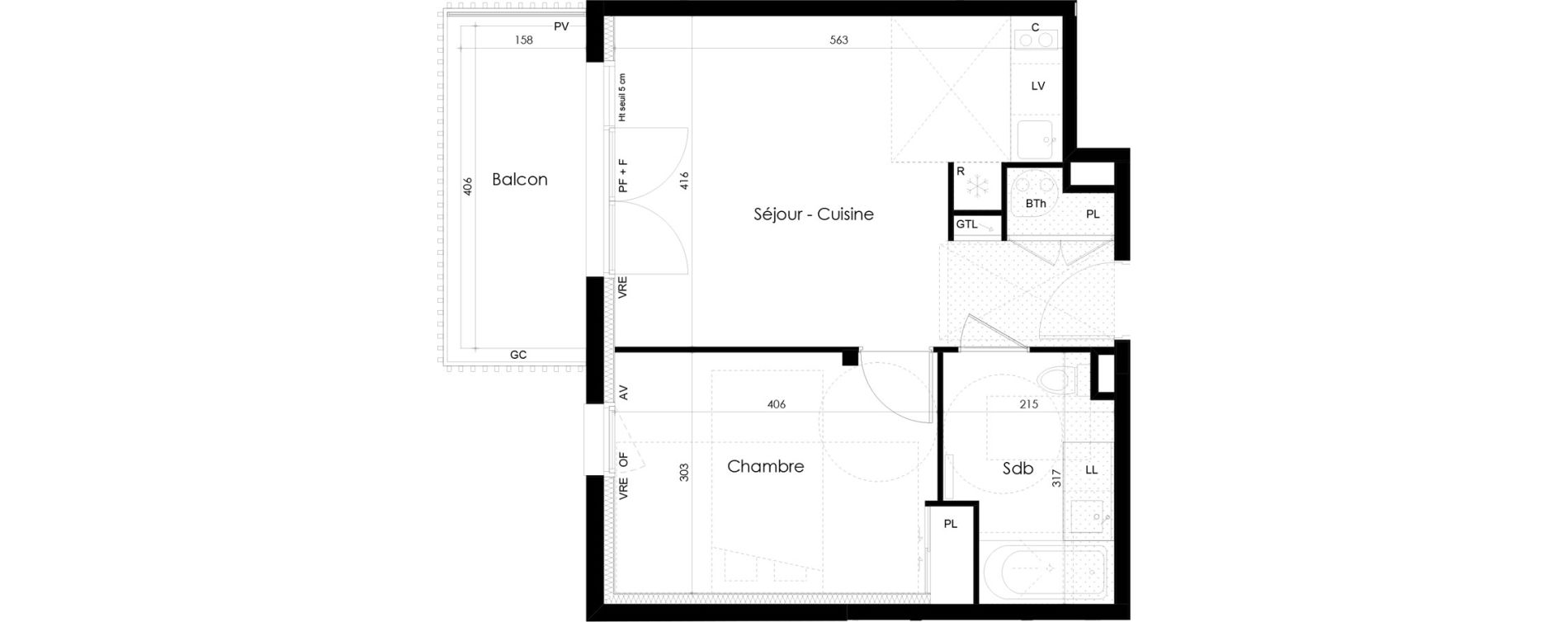 Appartement T2 de 42,96 m2 &agrave; La Roche-Sur-Yon La p&eacute;ronni&egrave;re