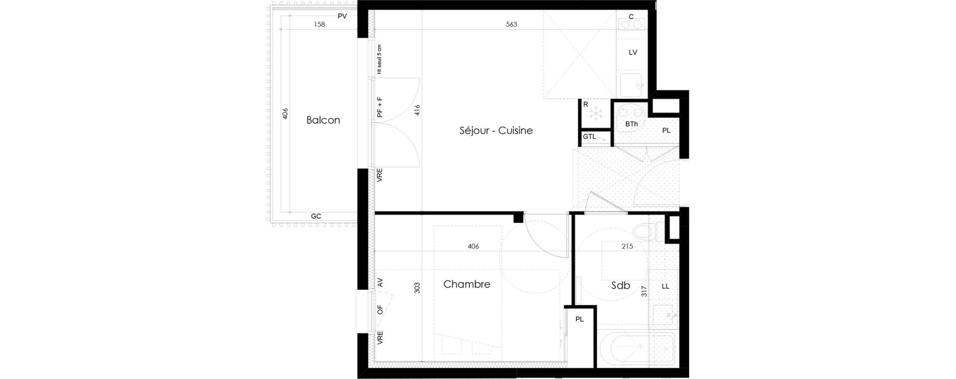 Appartement T2 de 42,96 m2 &agrave; La Roche-Sur-Yon La p&eacute;ronni&egrave;re