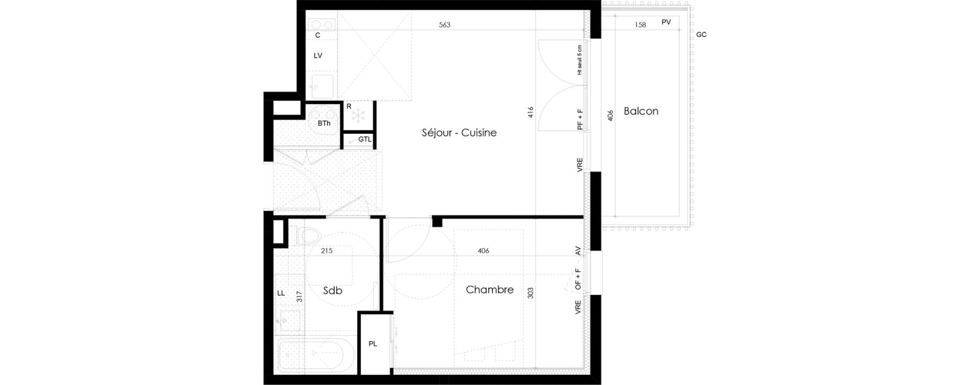 Appartement T2 de 42,96 m2 &agrave; La Roche-Sur-Yon La p&eacute;ronni&egrave;re