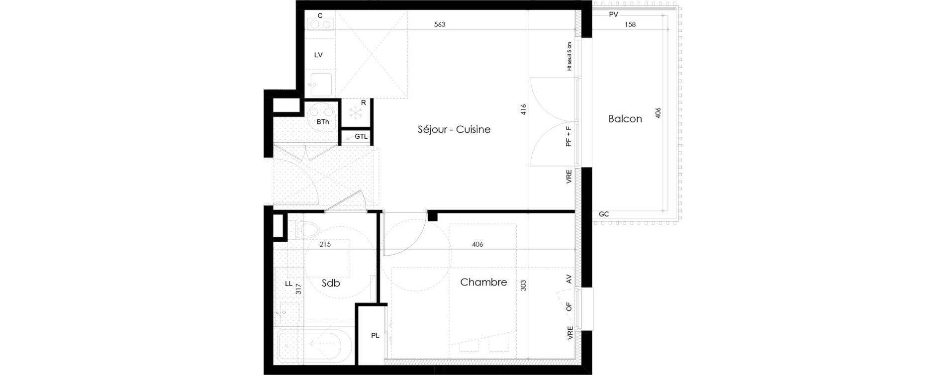 Appartement T2 de 42,96 m2 &agrave; La Roche-Sur-Yon La p&eacute;ronni&egrave;re