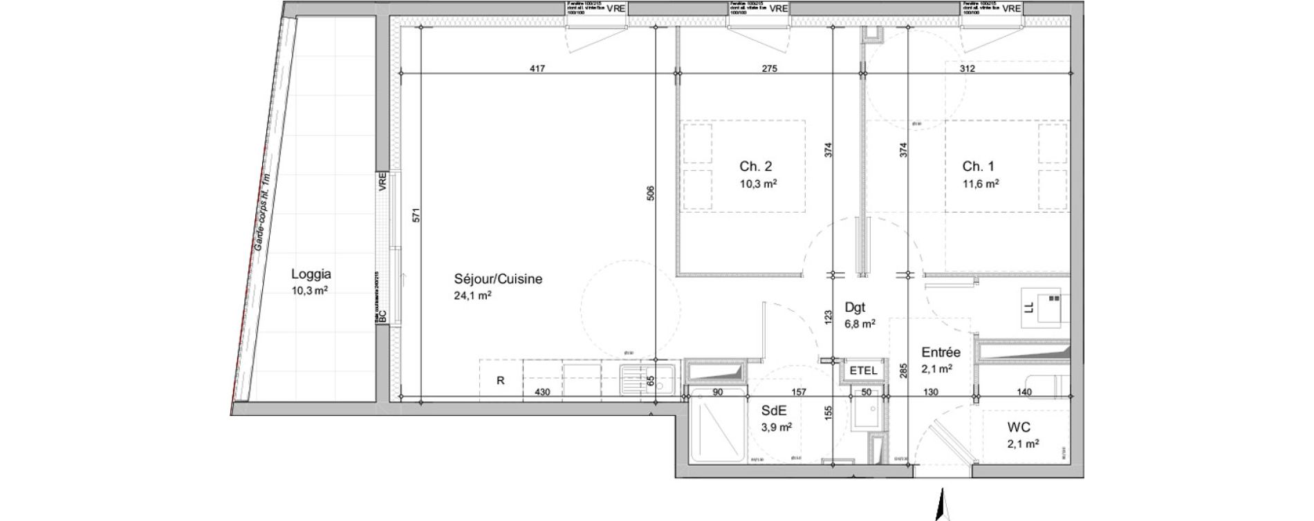 Appartement T3 de 60,90 m2 au Fenouiller Centre