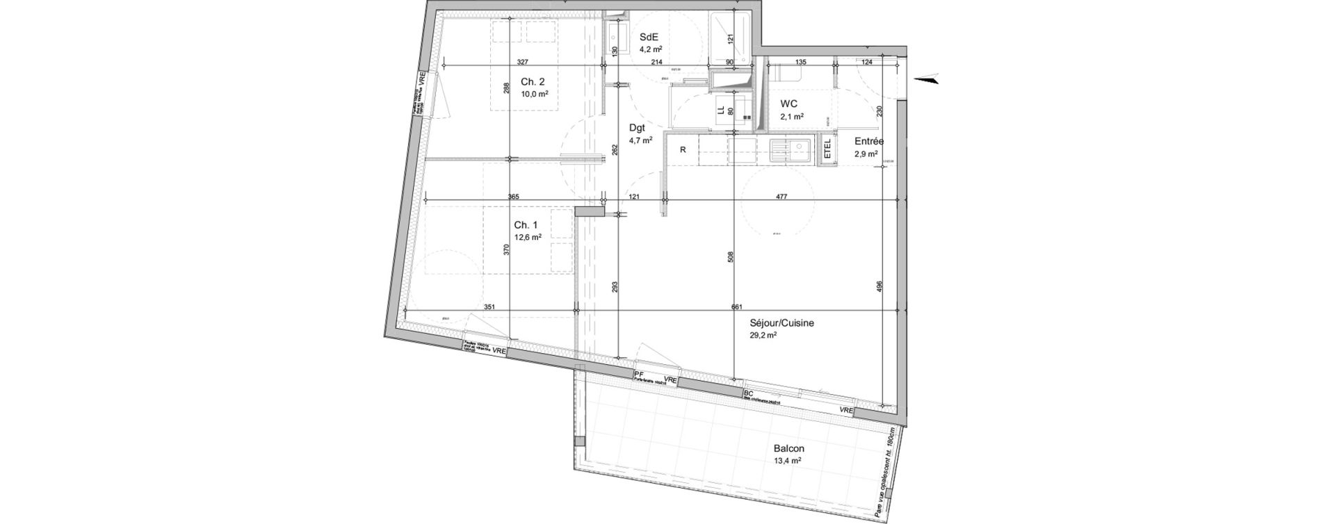 Appartement T3 de 65,70 m2 au Fenouiller Centre