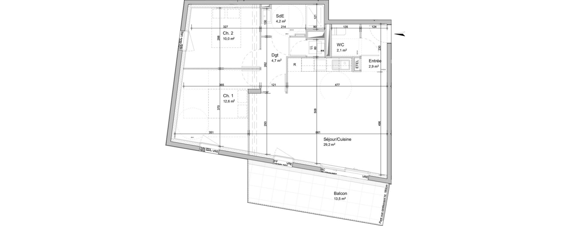 Appartement T3 de 65,70 m2 au Fenouiller Centre