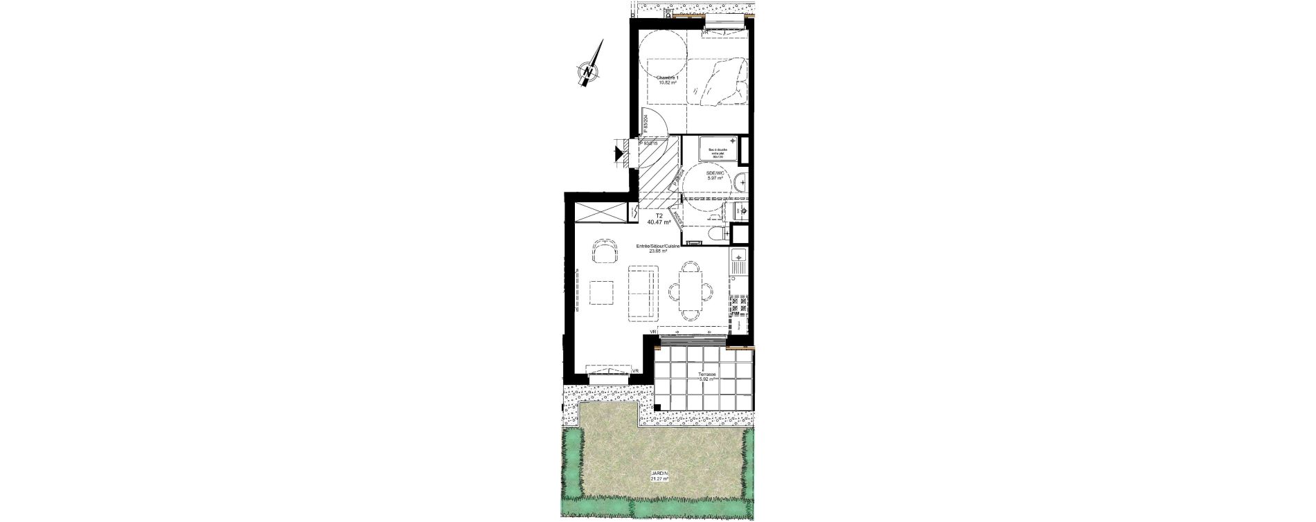 Appartement T2 de 40,47 m2 au Fenouiller Centre