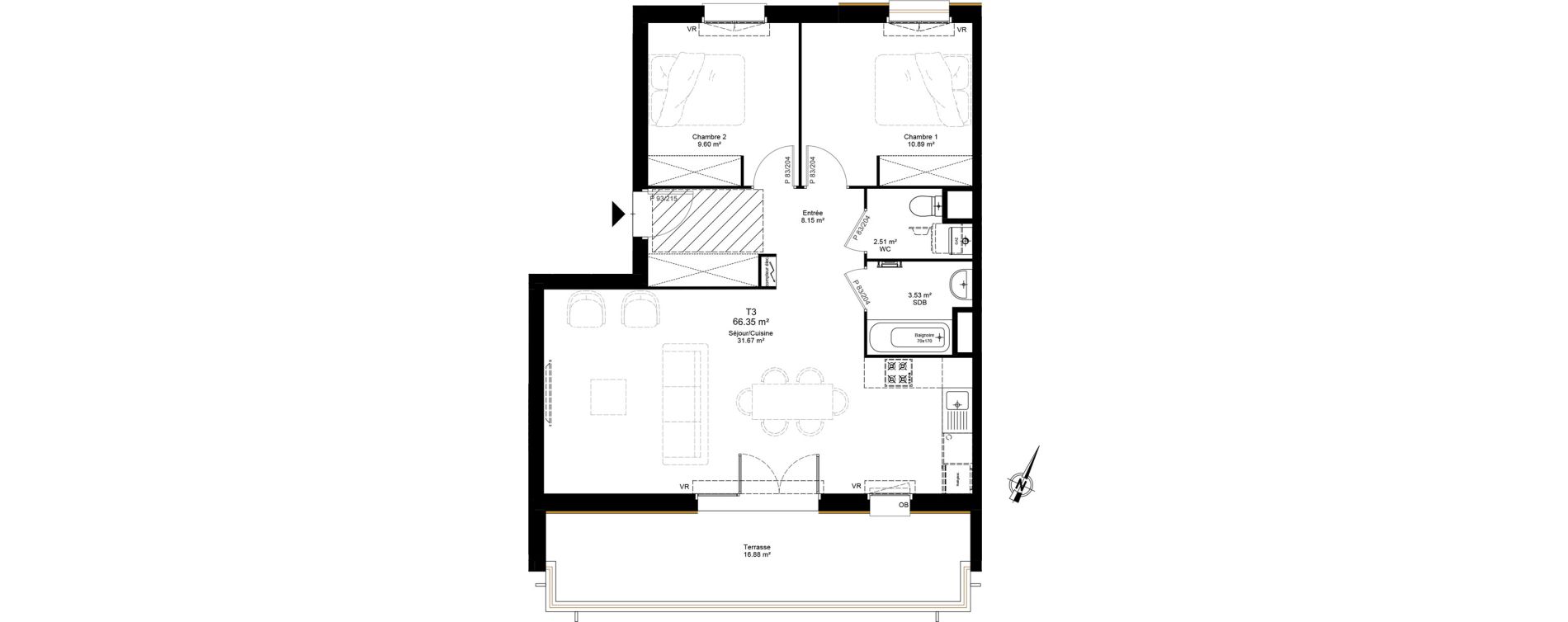 Appartement T3 de 66,35 m2 au Fenouiller Centre