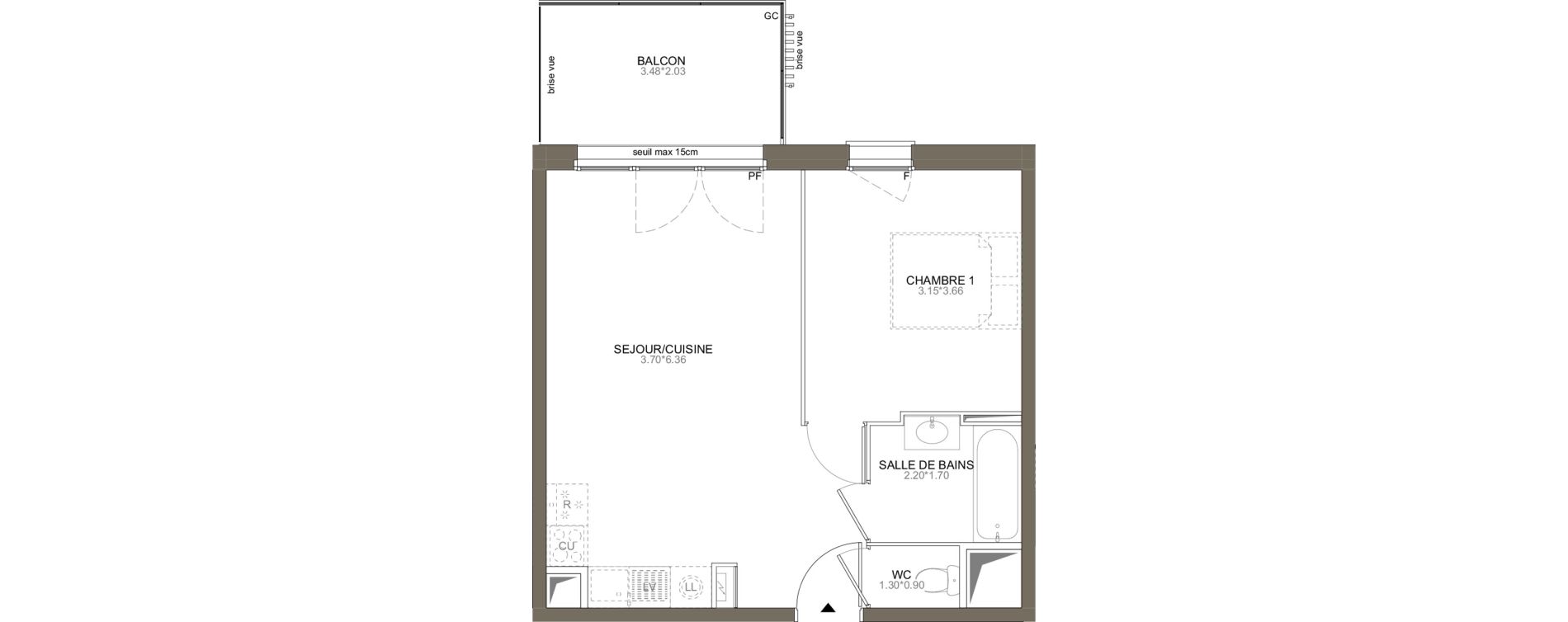 Appartement T2 de 41,78 m2 aux Herbiers Le landreau