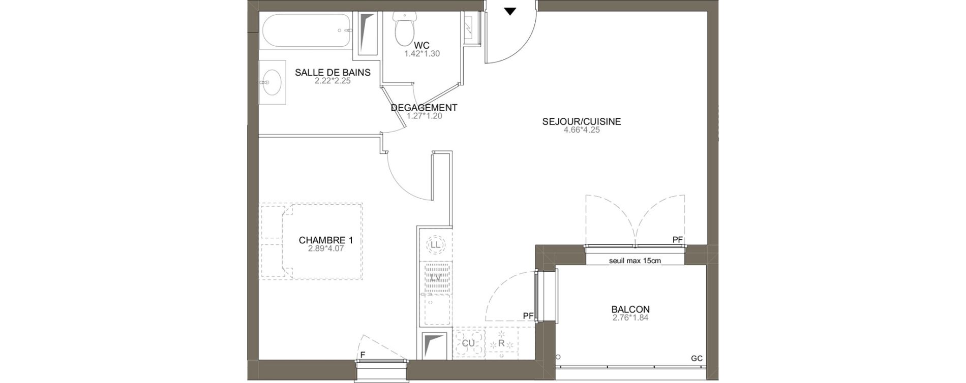 Appartement T2 de 44,00 m2 aux Herbiers Le landreau