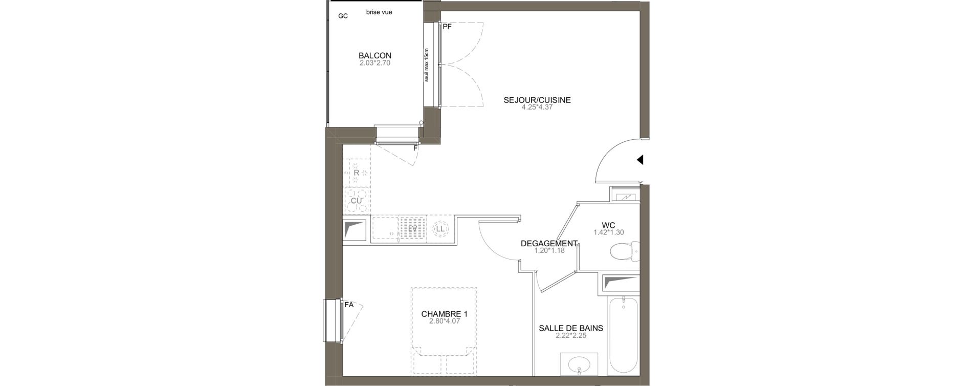 Appartement T2 de 42,14 m2 aux Herbiers Le landreau