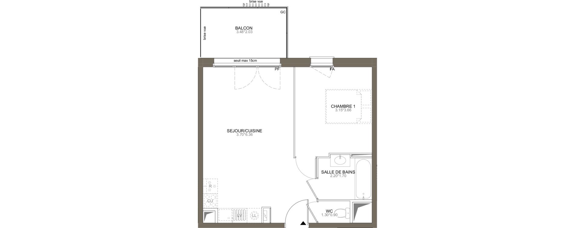 Appartement T2 de 41,78 m2 aux Herbiers Le landreau