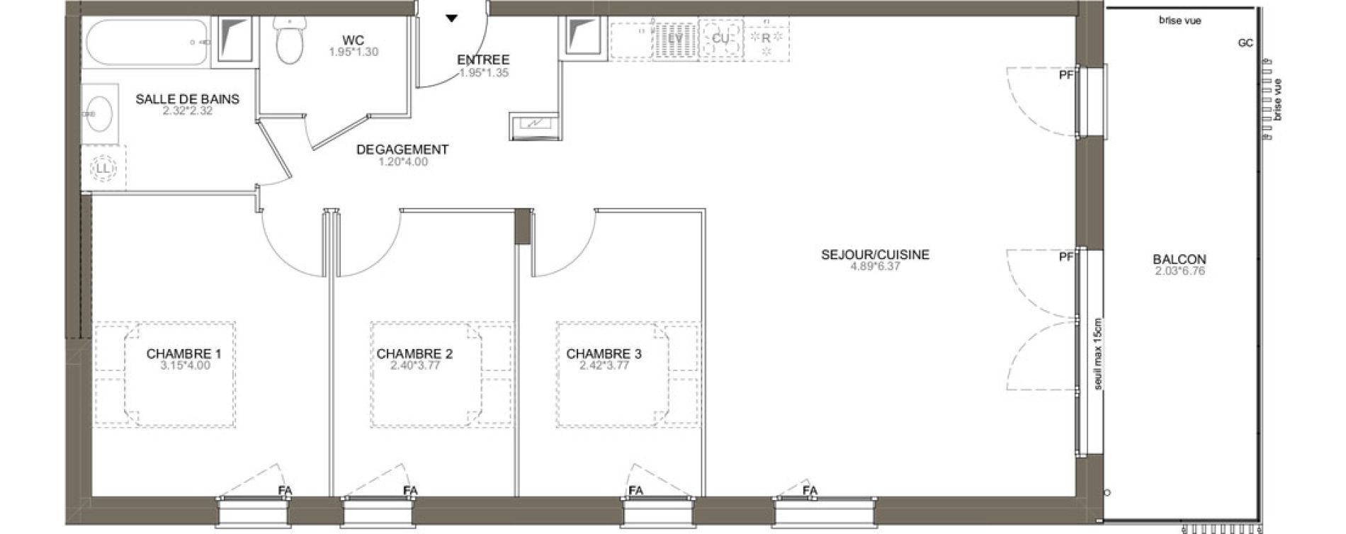 Appartement T4 de 81,01 m2 aux Herbiers Le landreau