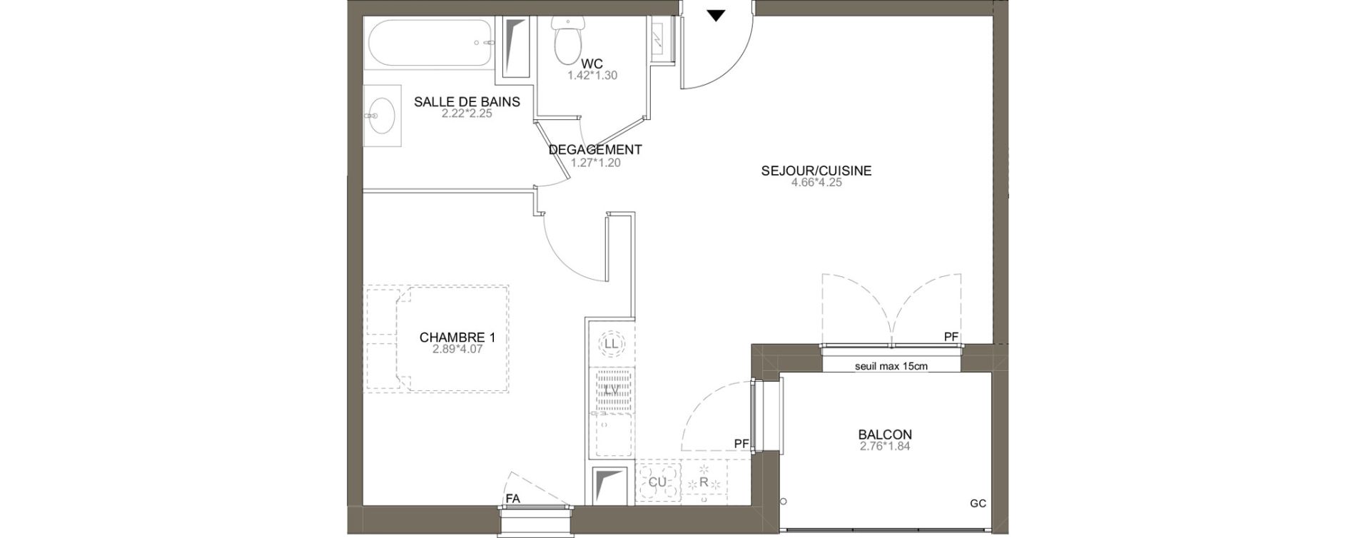 Appartement T2 de 44,00 m2 aux Herbiers Le landreau
