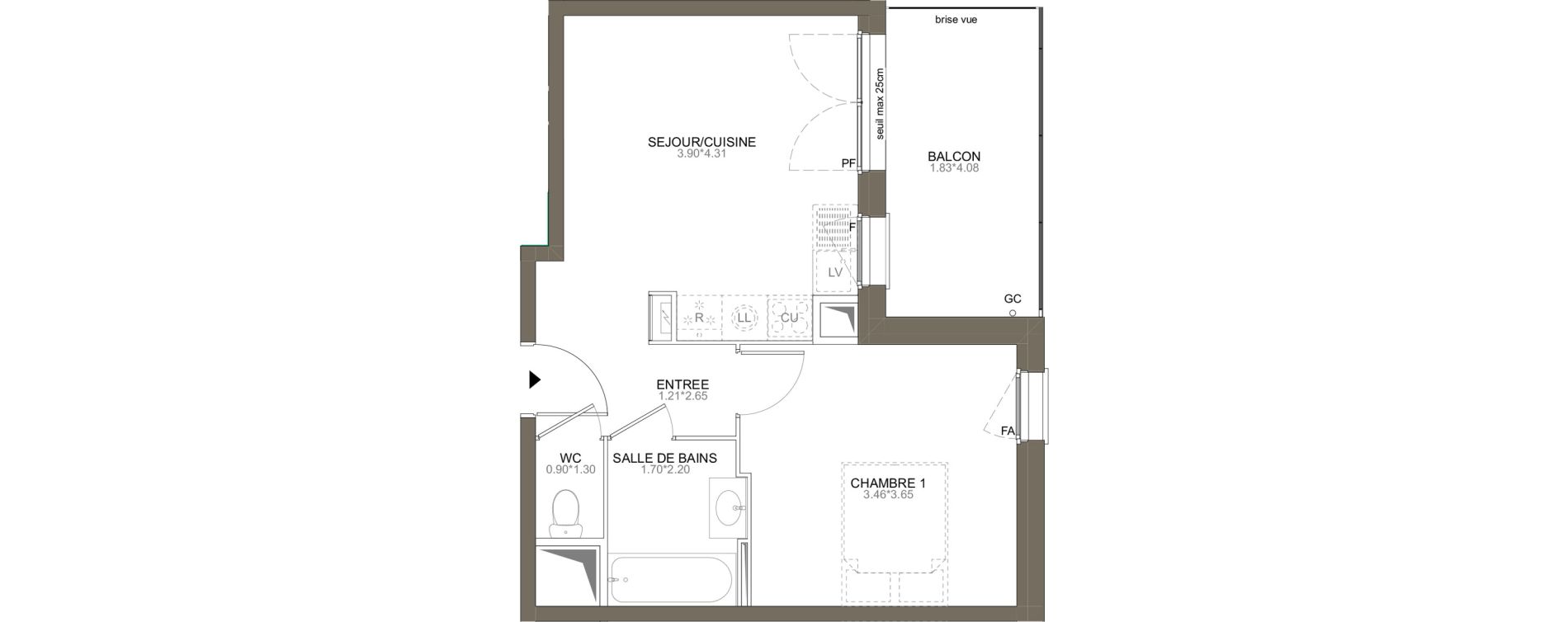 Appartement T2 de 37,34 m2 aux Herbiers Le landreau