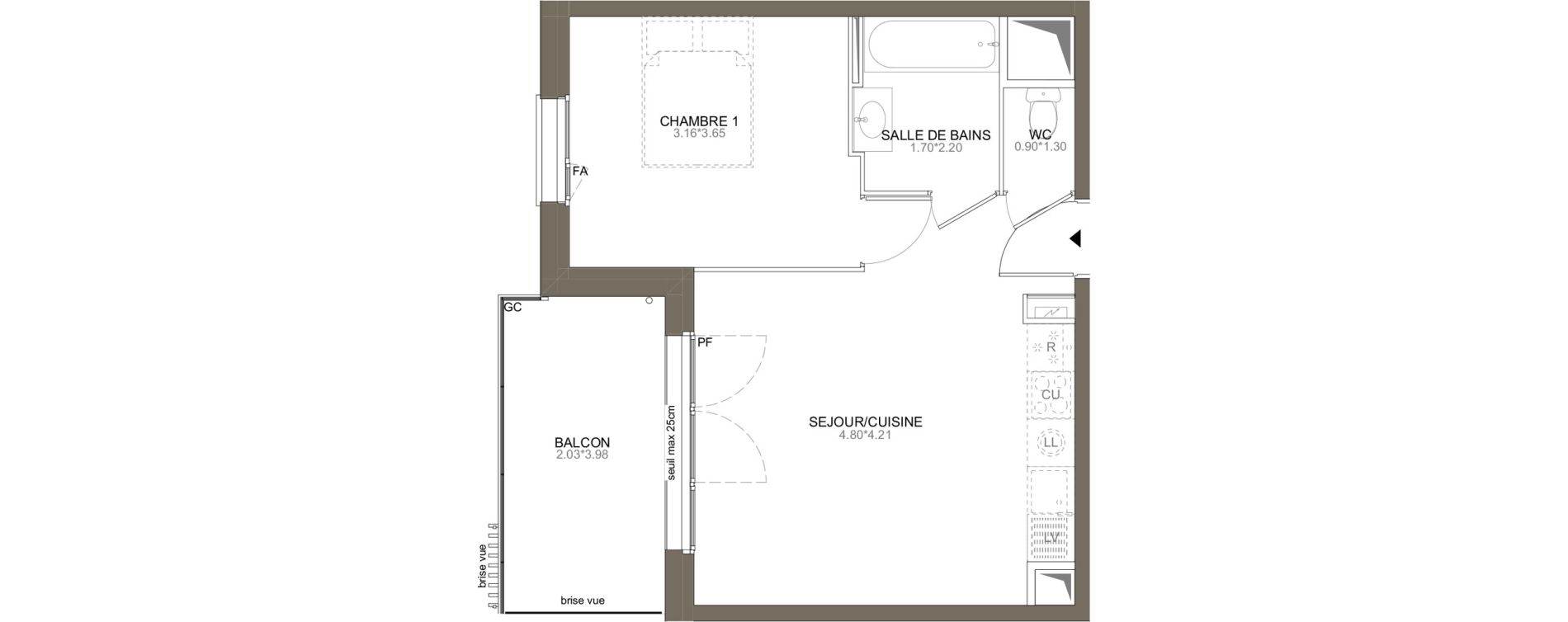 Appartement T2 de 38,55 m2 aux Herbiers Le landreau