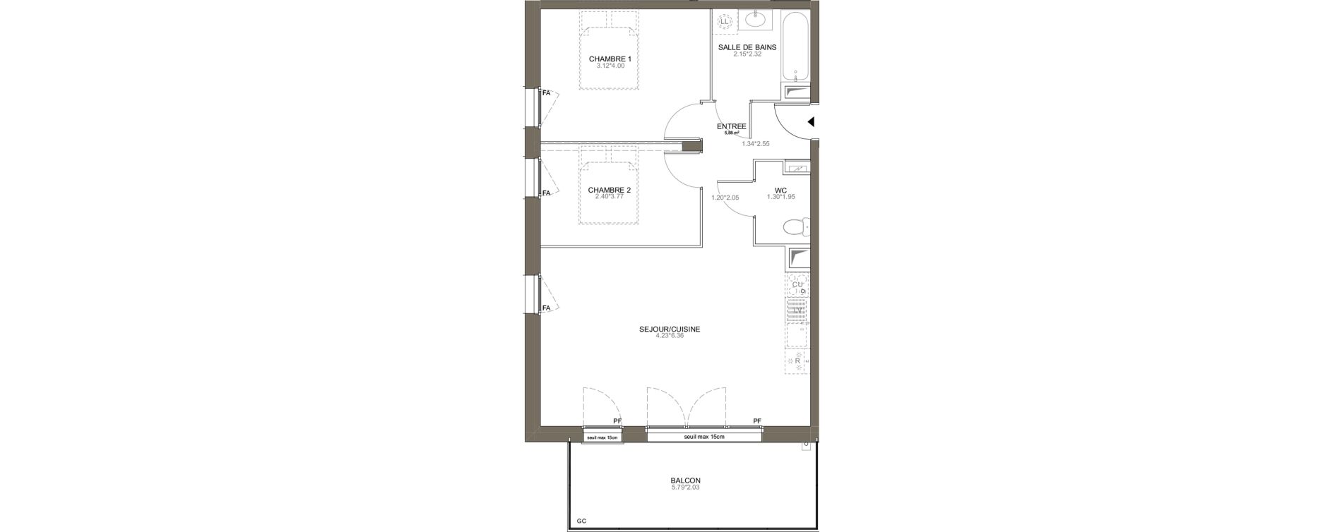 Appartement T3 de 60,59 m2 aux Herbiers Le landreau