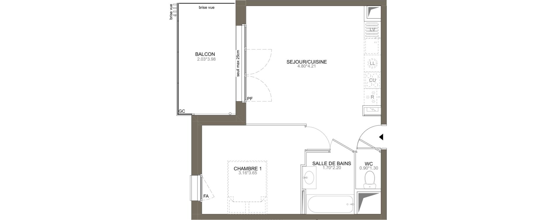 Appartement T2 de 38,55 m2 aux Herbiers Le landreau