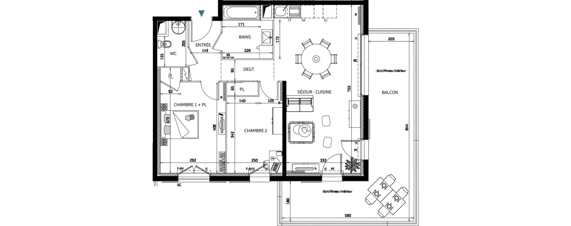 Appartement T3 de 63,29 m2 aux Sables-D'Olonne La gu&eacute;rini&egrave;re