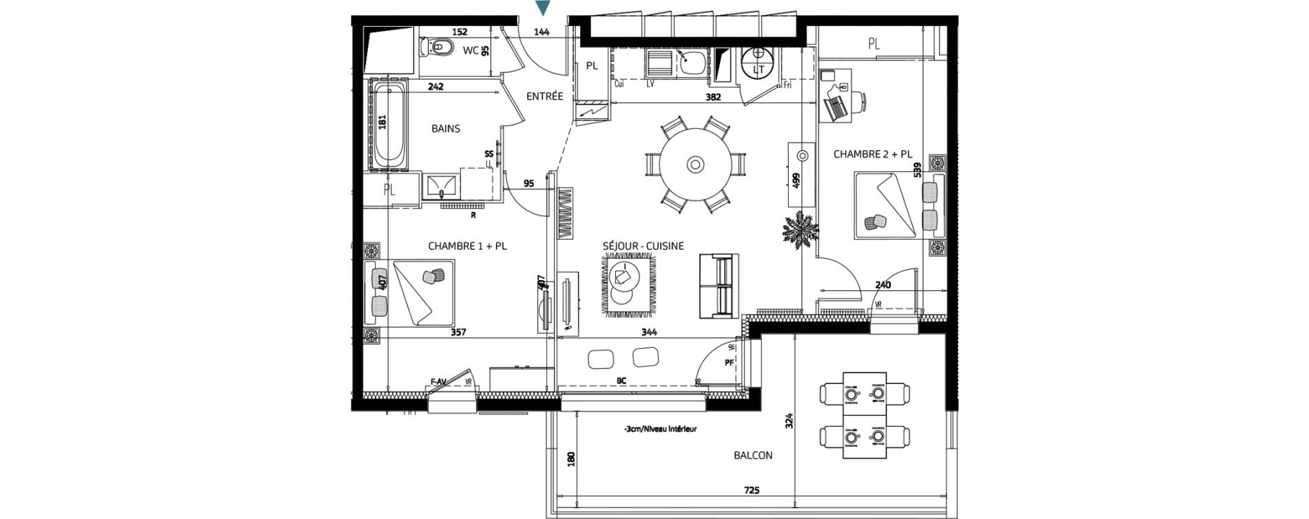 Appartement T3 de 63,95 m2 aux Sables-D'Olonne La gu&eacute;rini&egrave;re