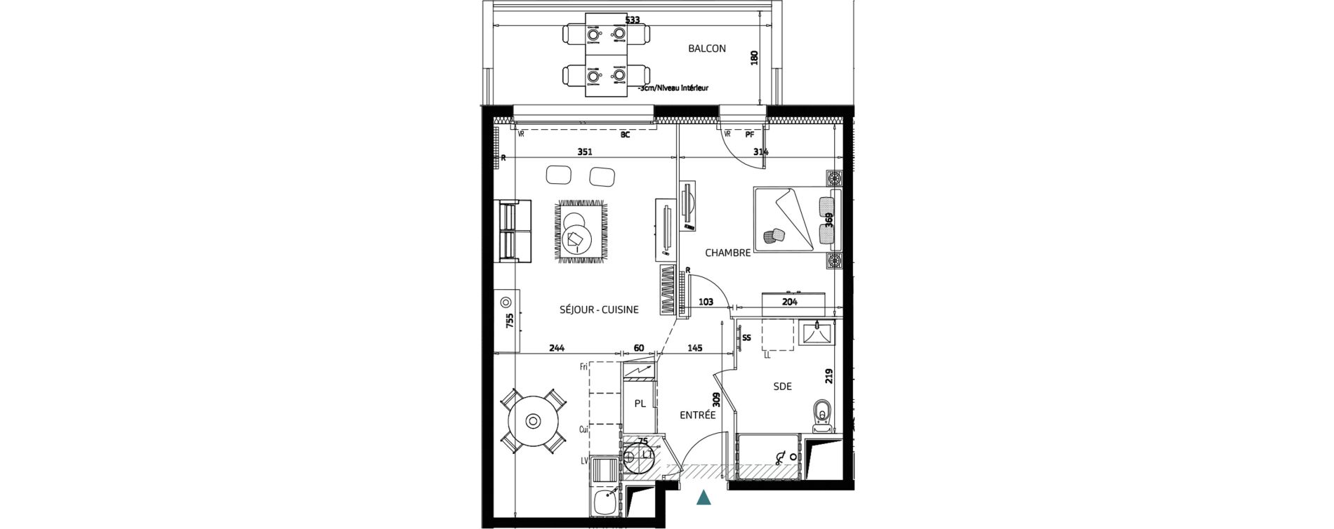 Appartement T2 de 45,85 m2 aux Sables-D'Olonne La gu&eacute;rini&egrave;re