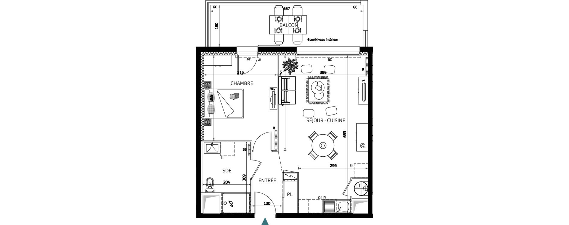 Appartement T2 de 46,11 m2 aux Sables-D'Olonne La gu&eacute;rini&egrave;re