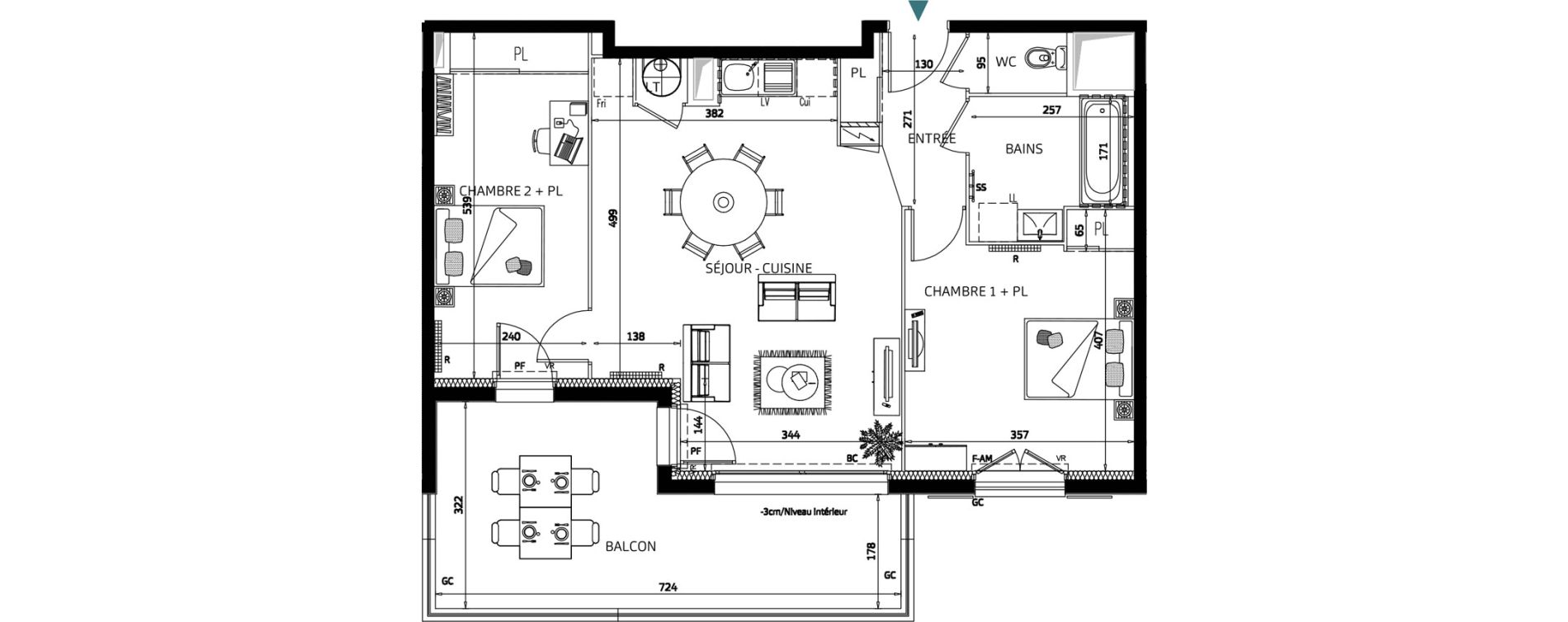 Appartement T3 de 63,95 m2 aux Sables-D'Olonne La gu&eacute;rini&egrave;re