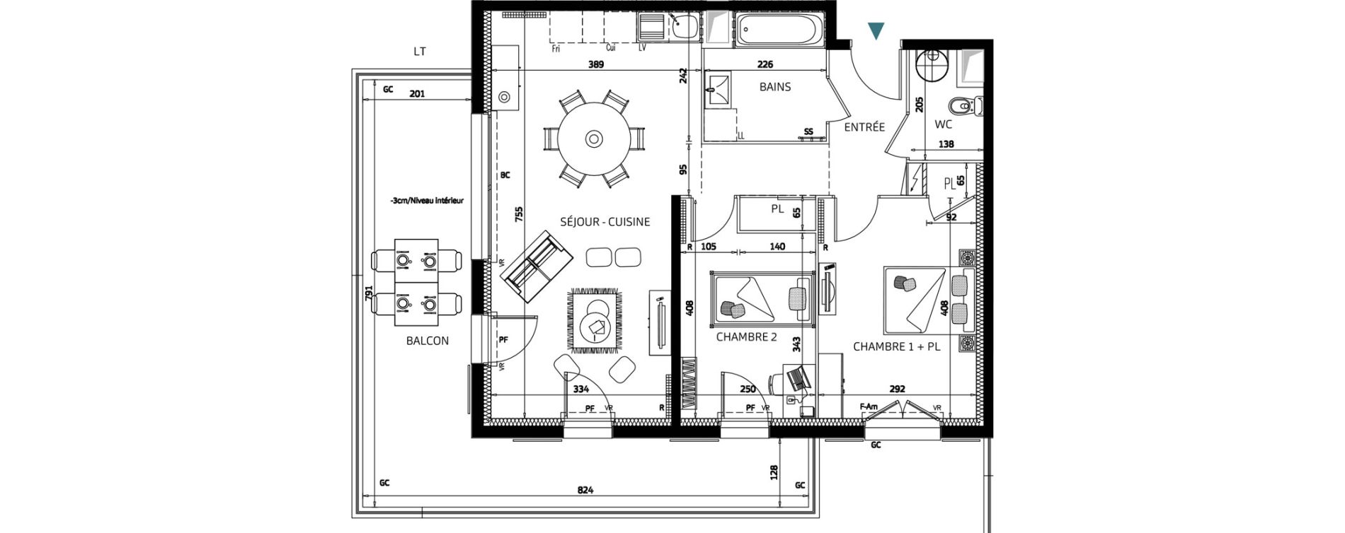 Appartement T3 de 63,44 m2 aux Sables-D'Olonne La gu&eacute;rini&egrave;re