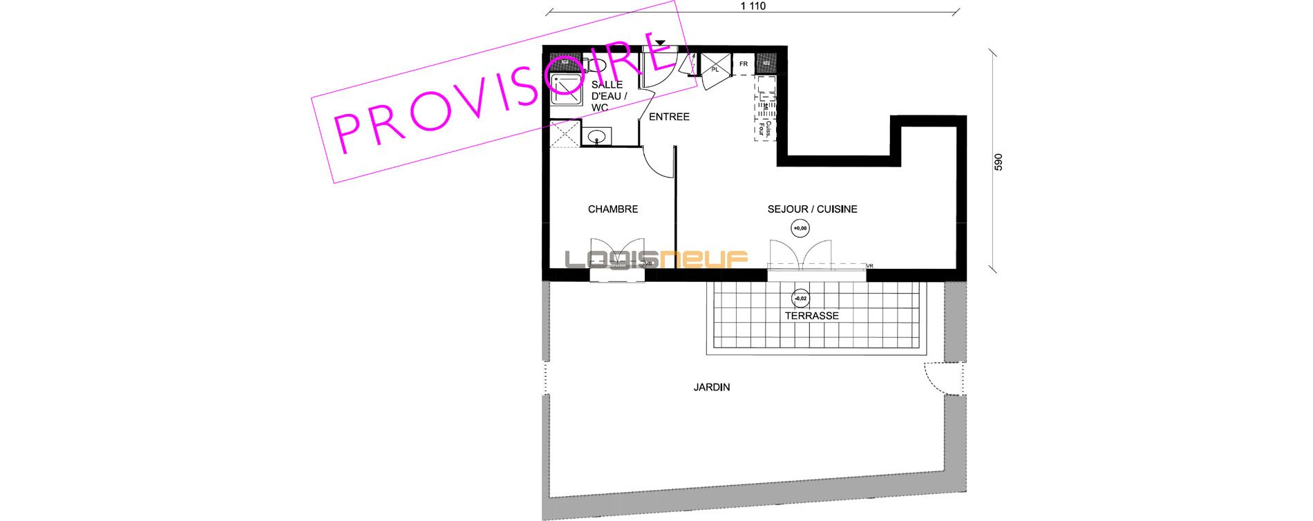 Plan appartement T2 de 50,31 m² neuf, résidence « Jonc de Mer » à NotreDamedeMonts