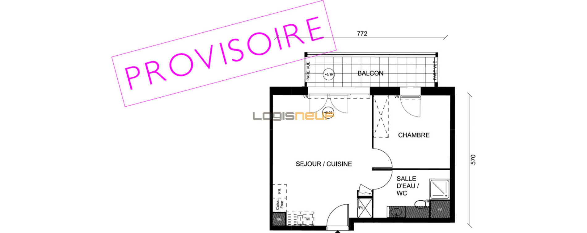Plan appartement T2 de 40,70 m² neuf, résidence « Jonc de Mer » à NotreDamedeMonts