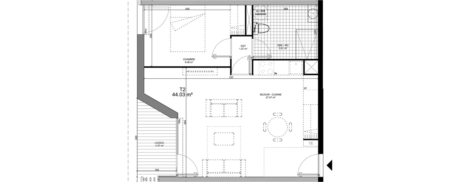 Appartement T2 de 44,03 m2 &agrave; Barcelonnette Centre