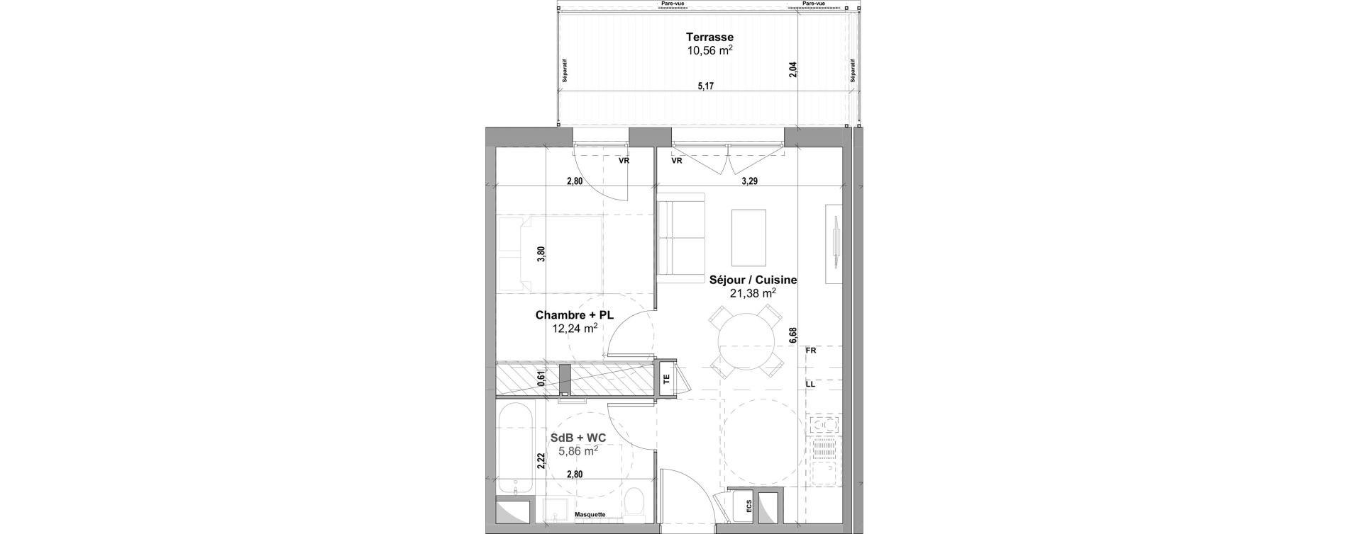 Appartement T2 de 39,48 m2 &agrave; Manosque Les serrets