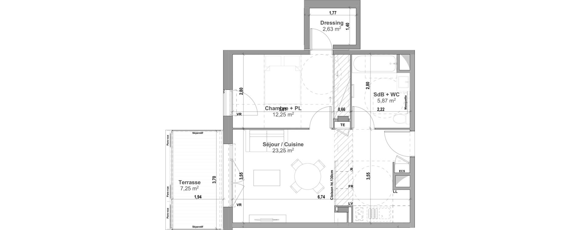 Appartement T2 de 44,00 m2 &agrave; Manosque Les serrets