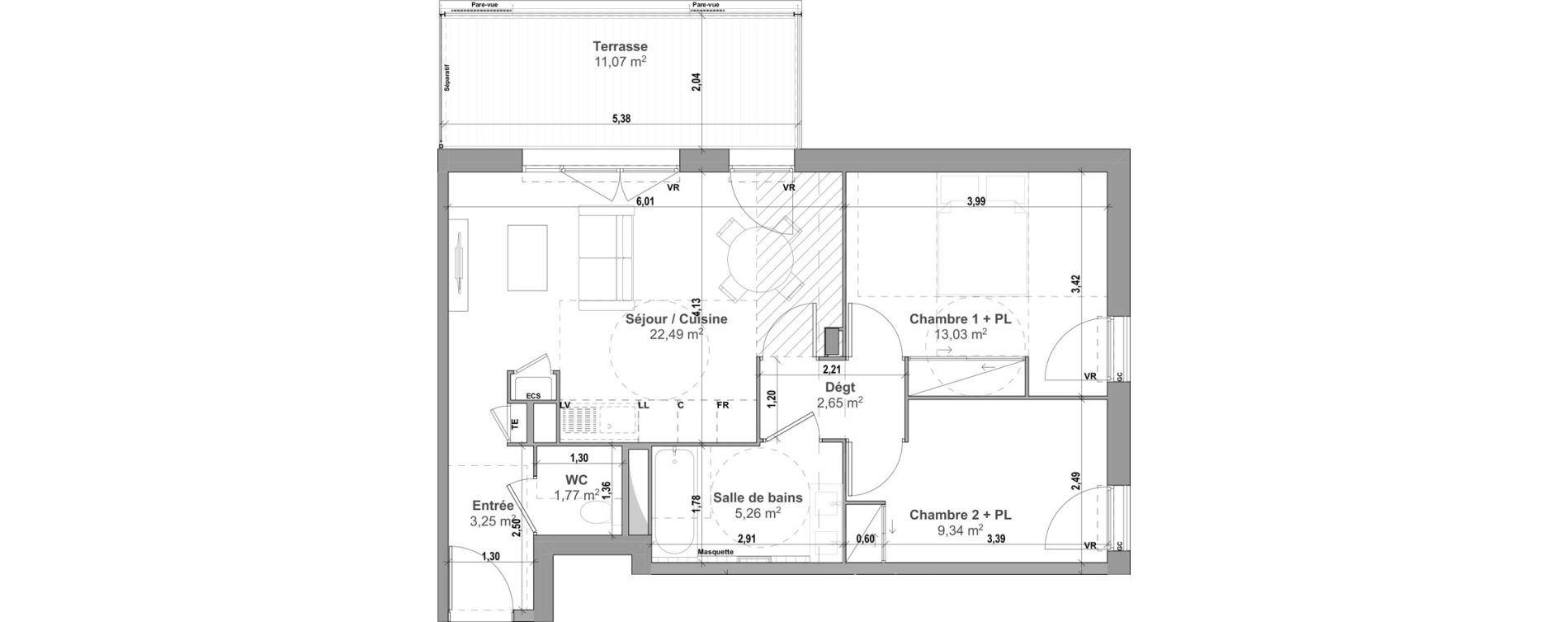 Appartement T3 de 57,79 m2 &agrave; Manosque Les serrets