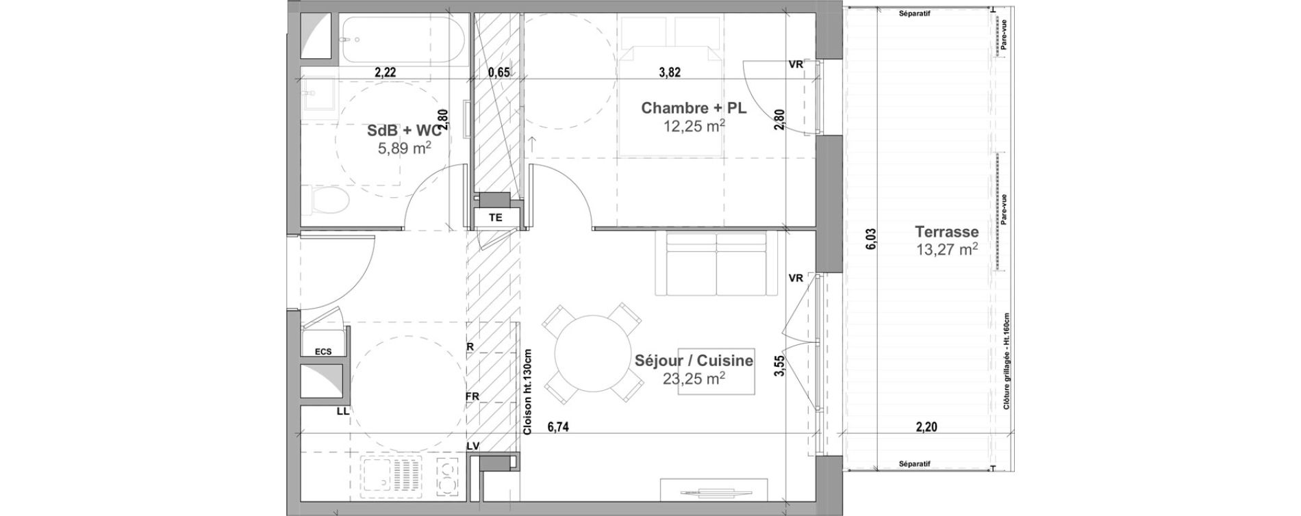 Appartement T2 de 41,39 m2 &agrave; Manosque Les serrets