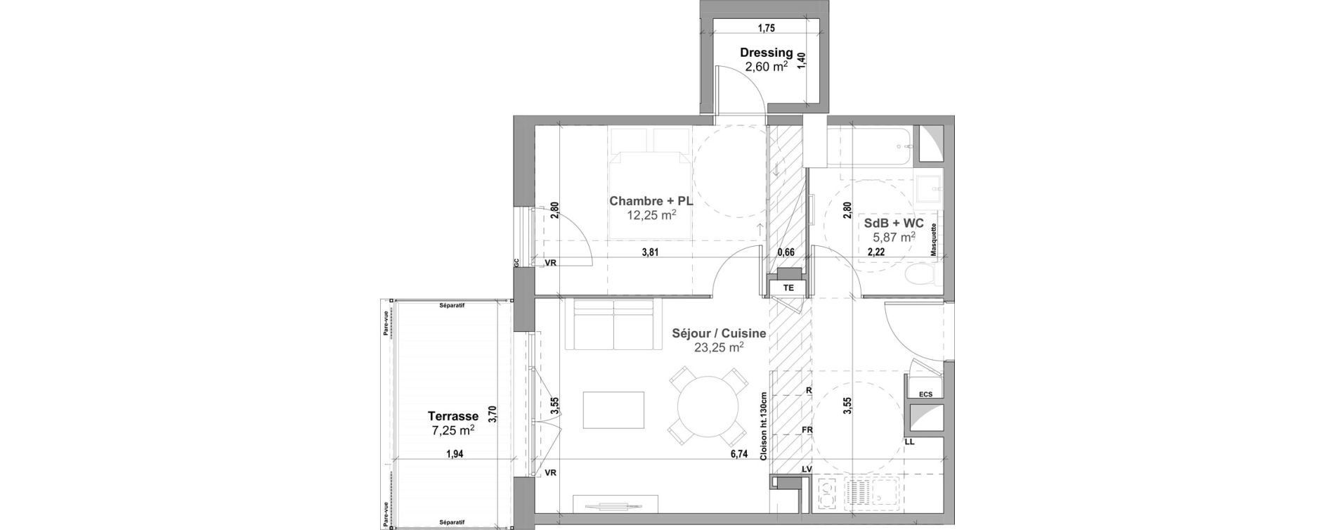 Appartement T2 de 43,97 m2 &agrave; Manosque Les serrets