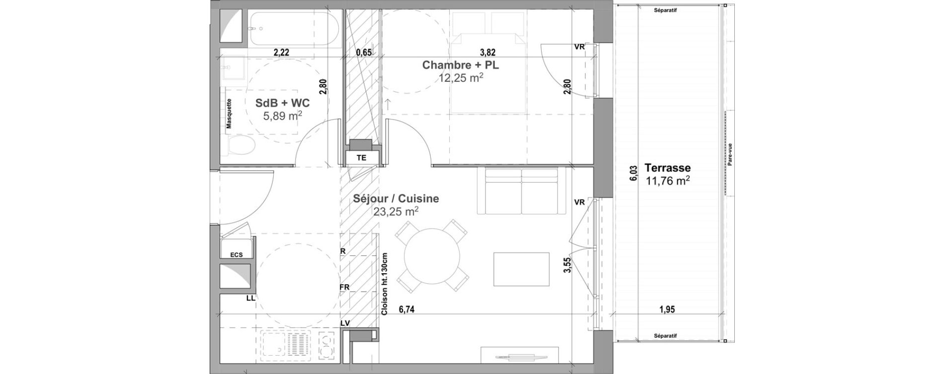 Appartement T2 de 41,39 m2 &agrave; Manosque Les serrets