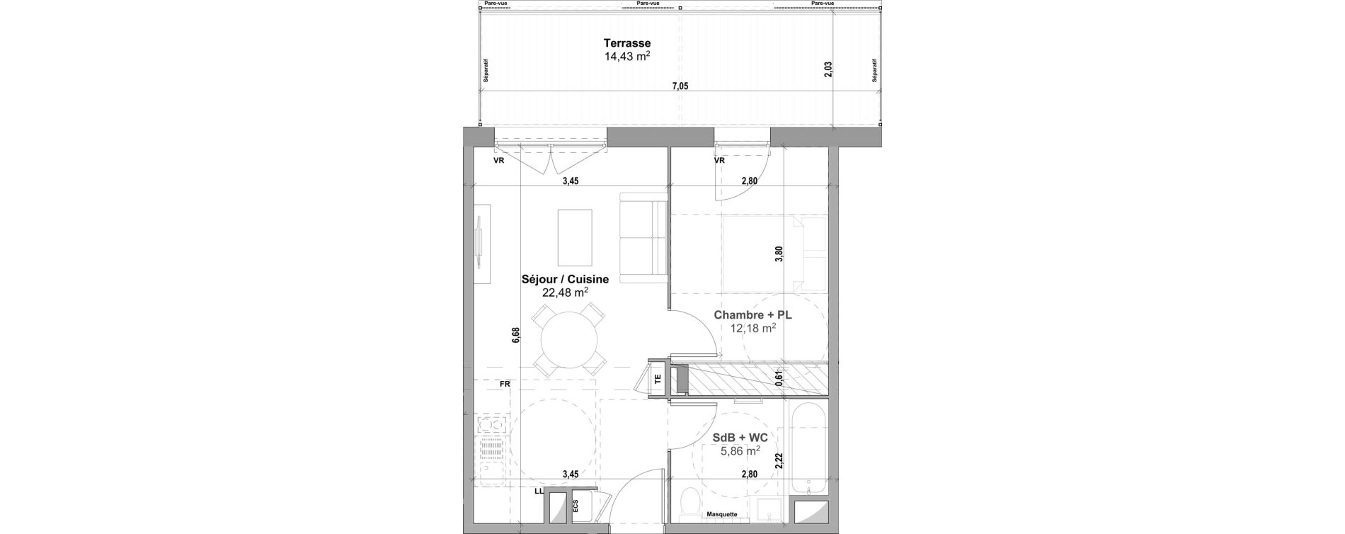 Appartement T2 de 40,52 m2 &agrave; Manosque Les serrets