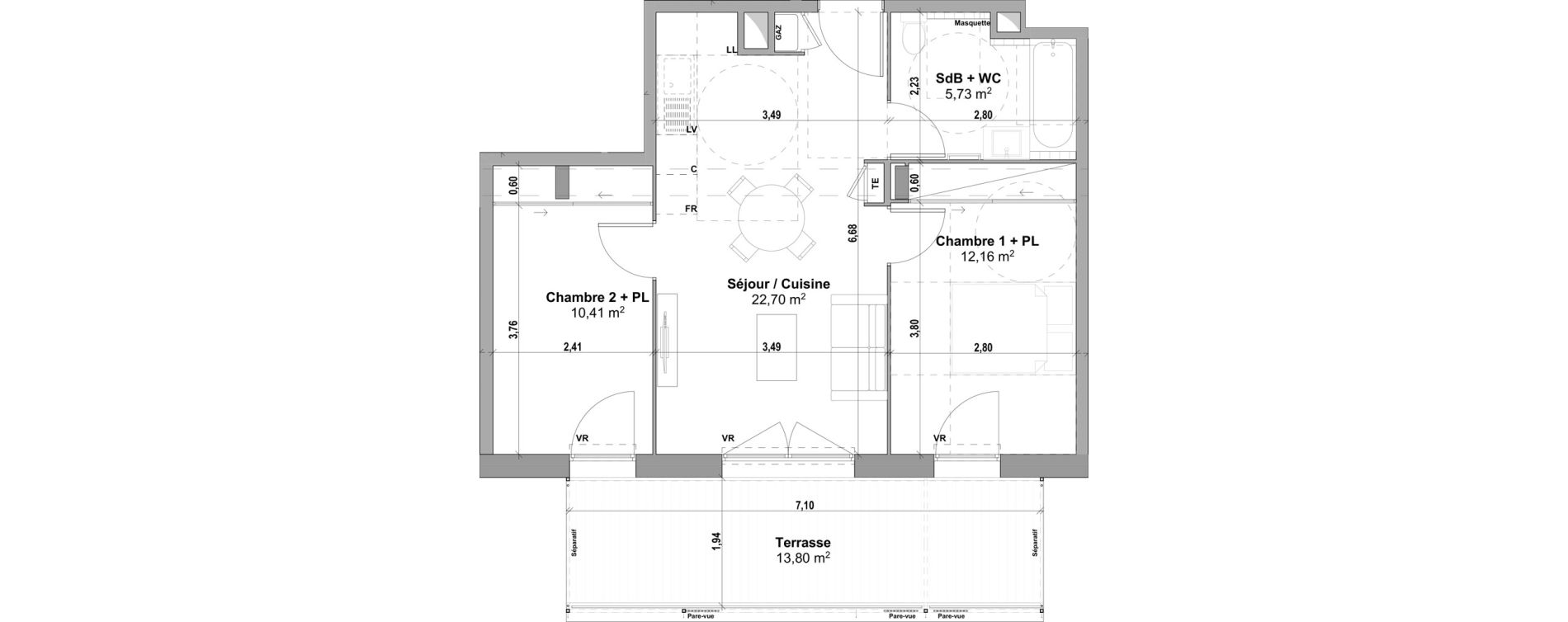 Appartement T3 de 51,00 m2 &agrave; Manosque Les serrets